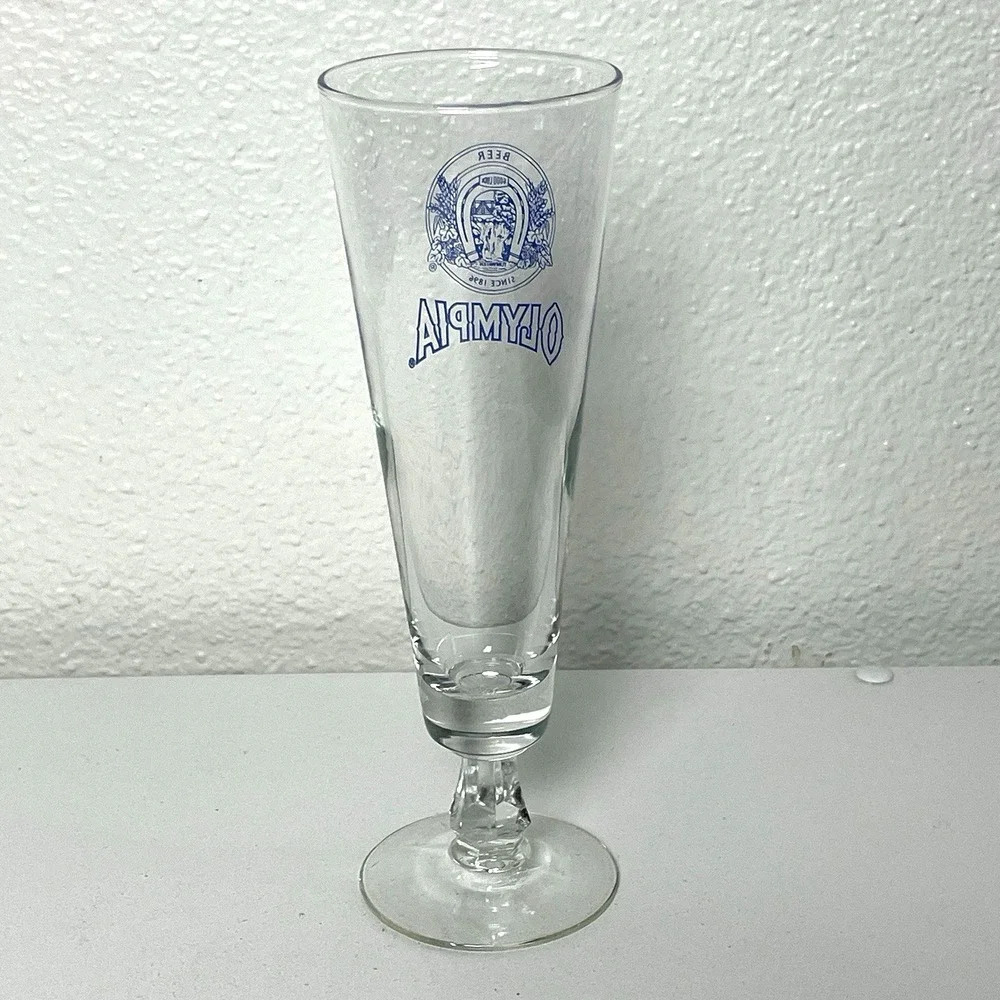 Olympia Beer Footed Pilsner Glass Vintage Horseshoe Logo Collectible Breweriana